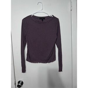 Purple and black long sleeved striped crop top